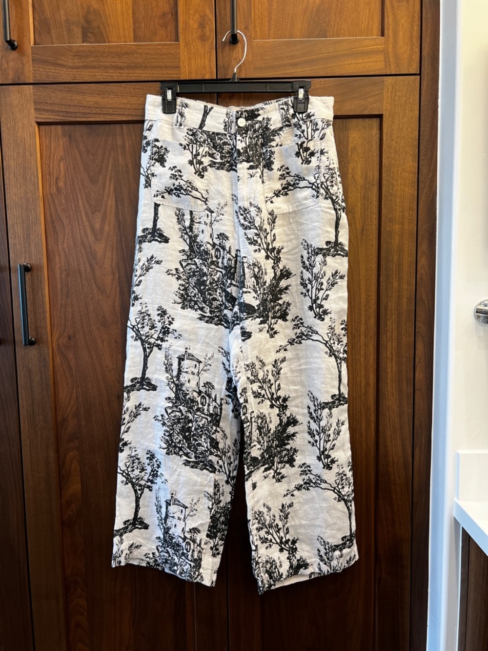 Joie Black & White Wide-Leg Linen Pants size 10